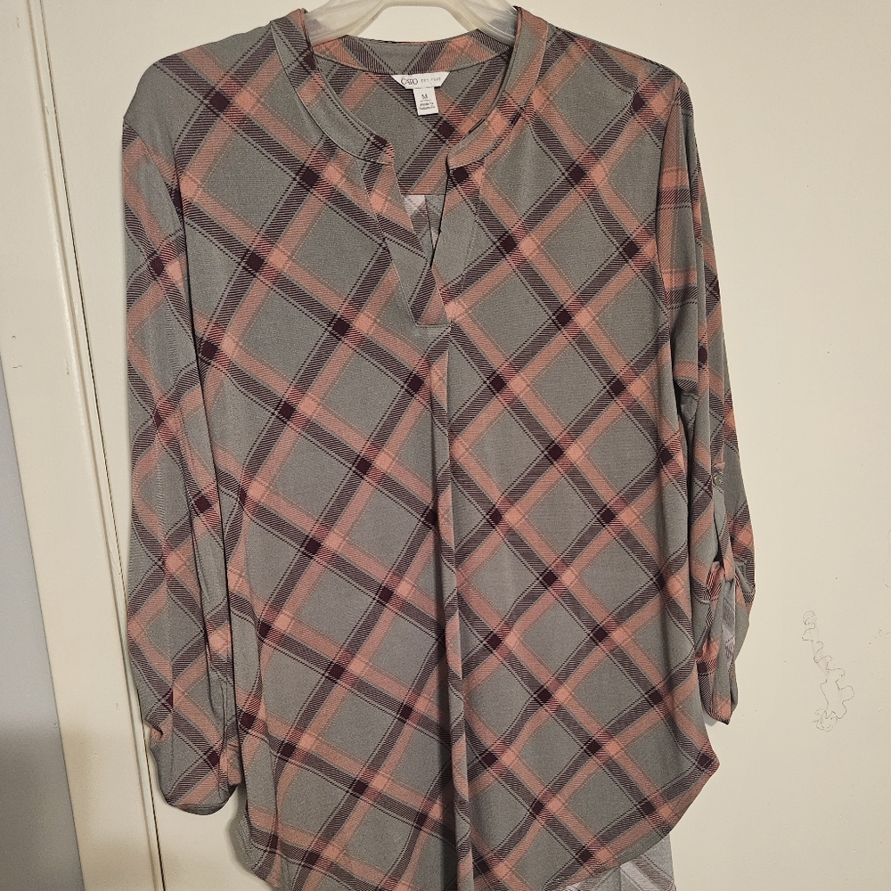 Plaid Women's Top in Coral and Green